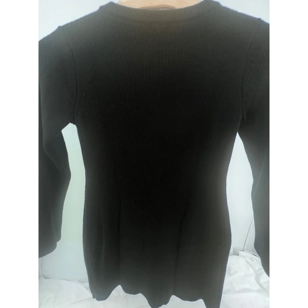 HM Womens Black Ribbed‎ Knit Button Front Cardigan Dress Silver Buttons Size M